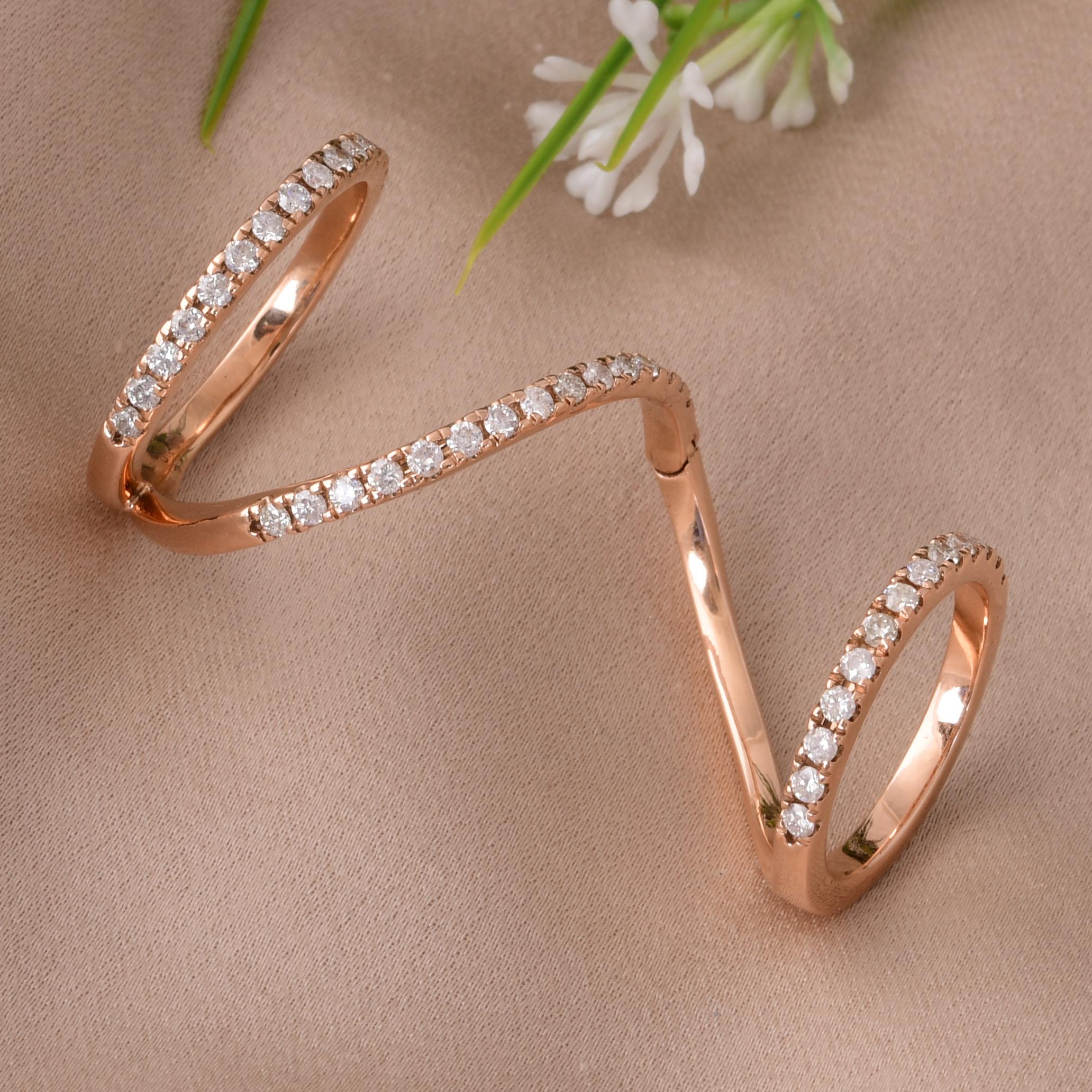 Women's Natural 0.73 Carat Diamond Pave Spiral Ring 14 Karat Rose Gold Handmade Jewelry For Sale