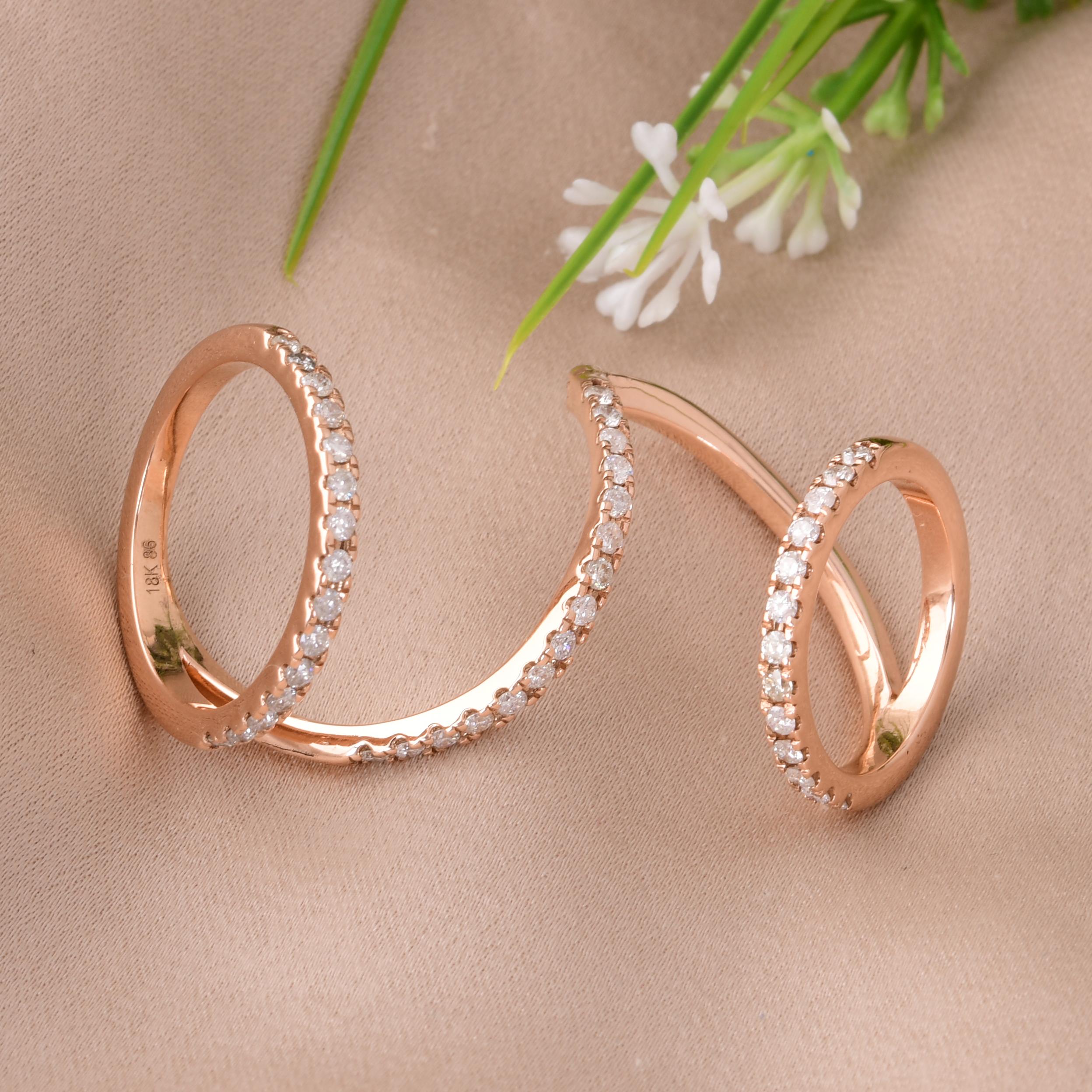 Natural 0.73 Carat Diamond Pave Spiral Ring 14 Karat Rose Gold Handmade Jewelry For Sale 1