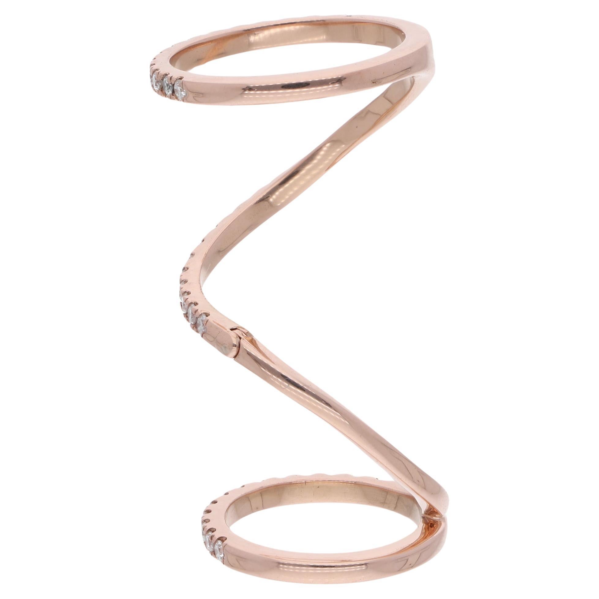 Modern Natural 0.73 Carat Diamond Pave Spiral Ring 18 Karat Rose Gold Handmade Jewelry For Sale
