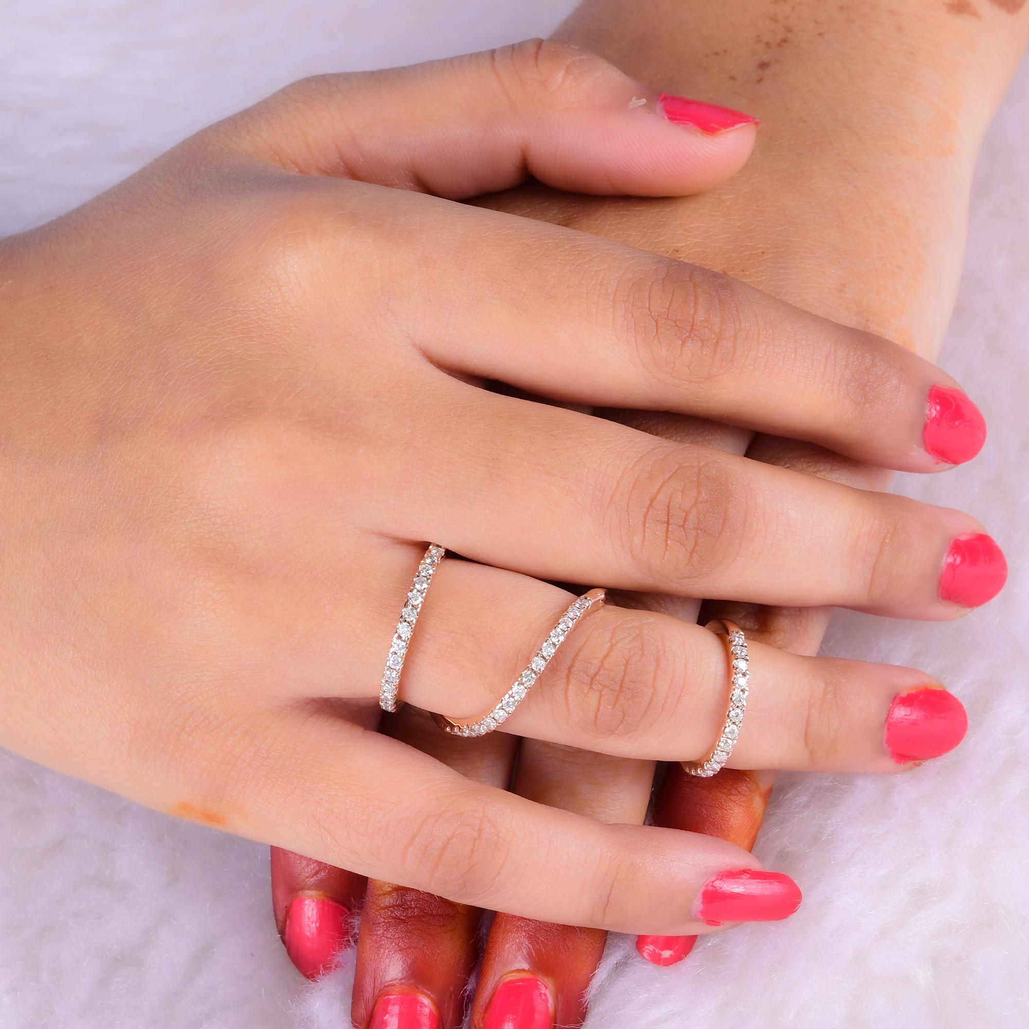 Women's Natural 0.73 Carat Diamond Pave Spiral Ring 18 Karat Rose Gold Handmade Jewelry For Sale