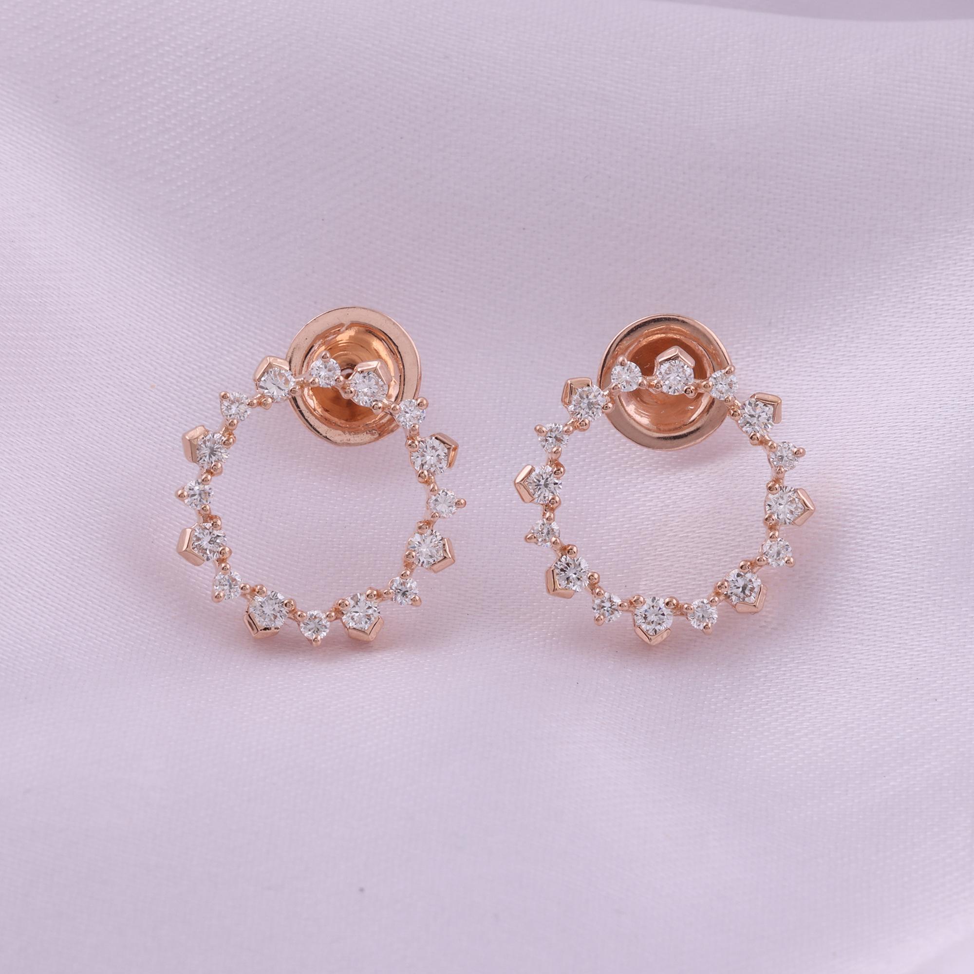 Natürliche 0,73 Karat SI Reinheit HI Farbe Diamant Kreis Ohrringe 9 Karat Rose Gold (Rundschliff) im Angebot
