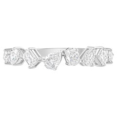 Natural 0.73 Carat SI/H Diamond Half Eternity Band Ring 18 Karat White Gold