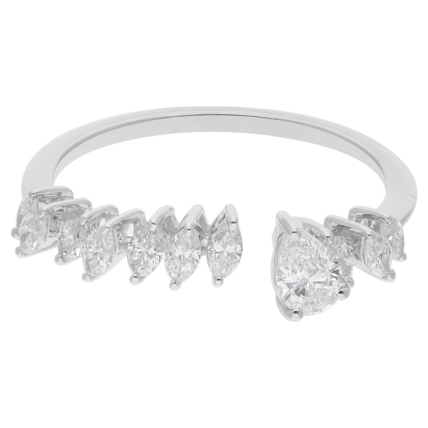 Natural 0.73 Carat SI/H Diamond Open Band Cuff Ring 18 Karat White Gold