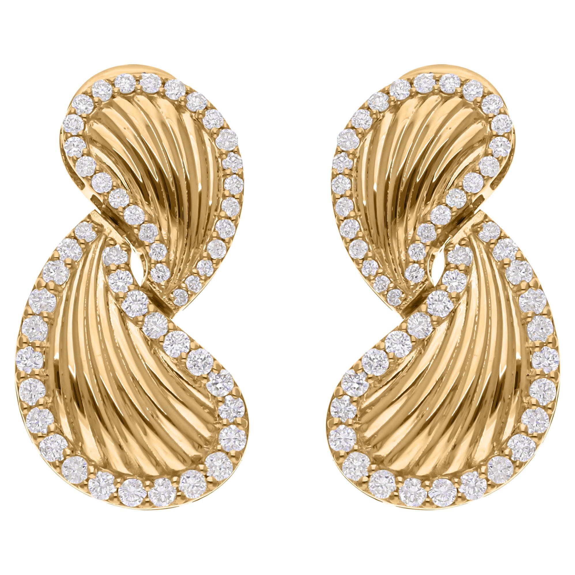Natural 0.73 Carat SI/H Diamond S Shape Stud Earrings 14 Karat Yellow Gold