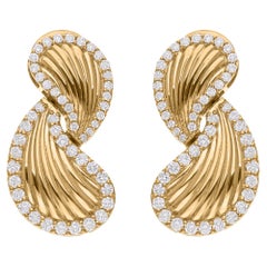 Natural 0.73 Carat SI/H Diamond S Shape Stud Earrings 14 Karat Yellow Gold
