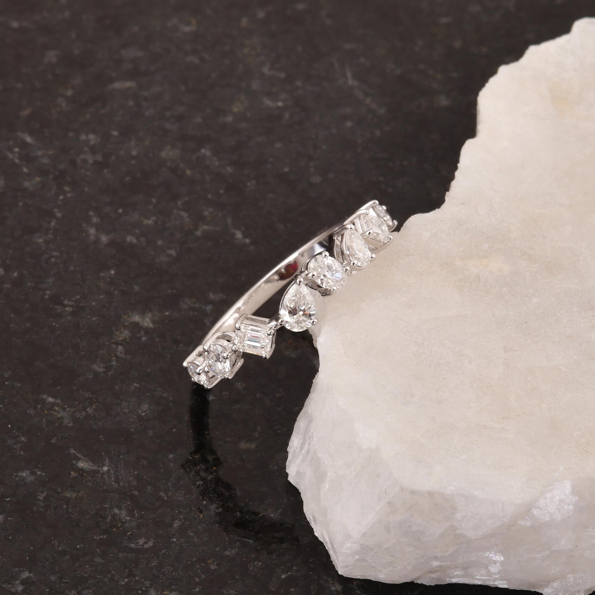 Pear Cut Natural 0.73 Carat SI/H Multi Shape Diamond Ring 18 Karat White Gold Jewelry For Sale