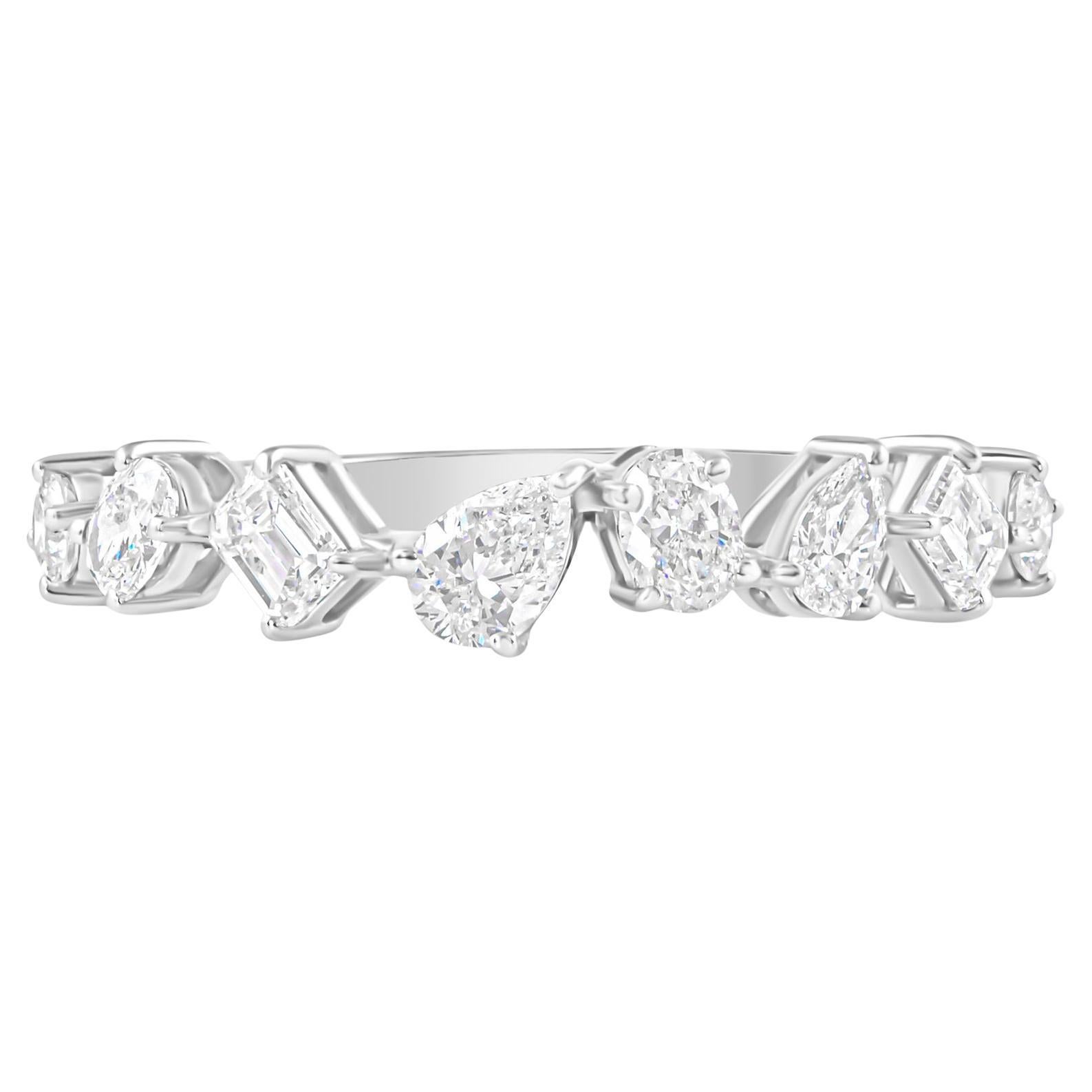 Anillo de diamantes multiforma SI/H natural de 0,73 quilates Joyas de oro blanco de 18 quilates