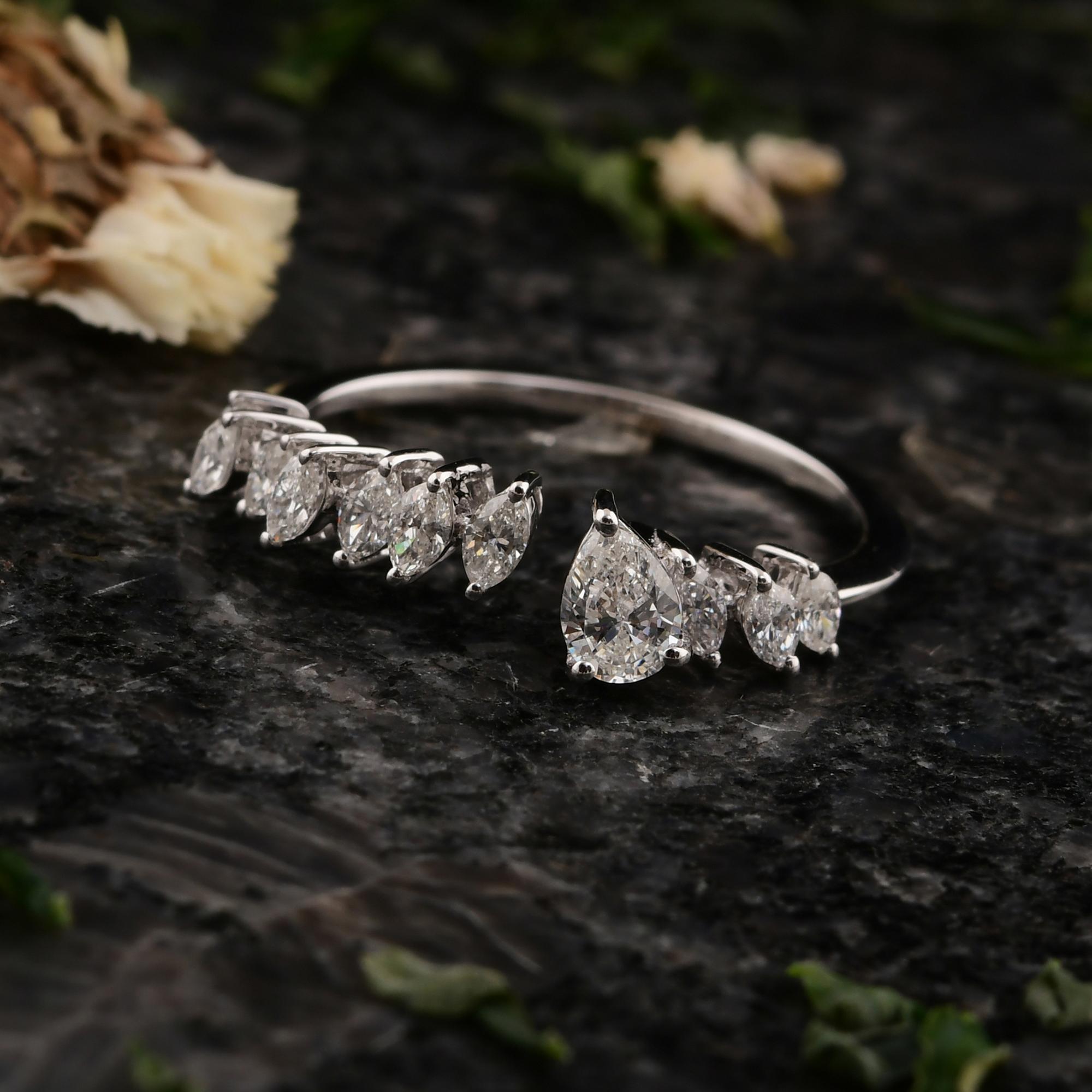 Anillo puño diamante pera SI/H natural de 0,73 quilates Joyas de oro blanco de 18 quilates Corte pera en venta