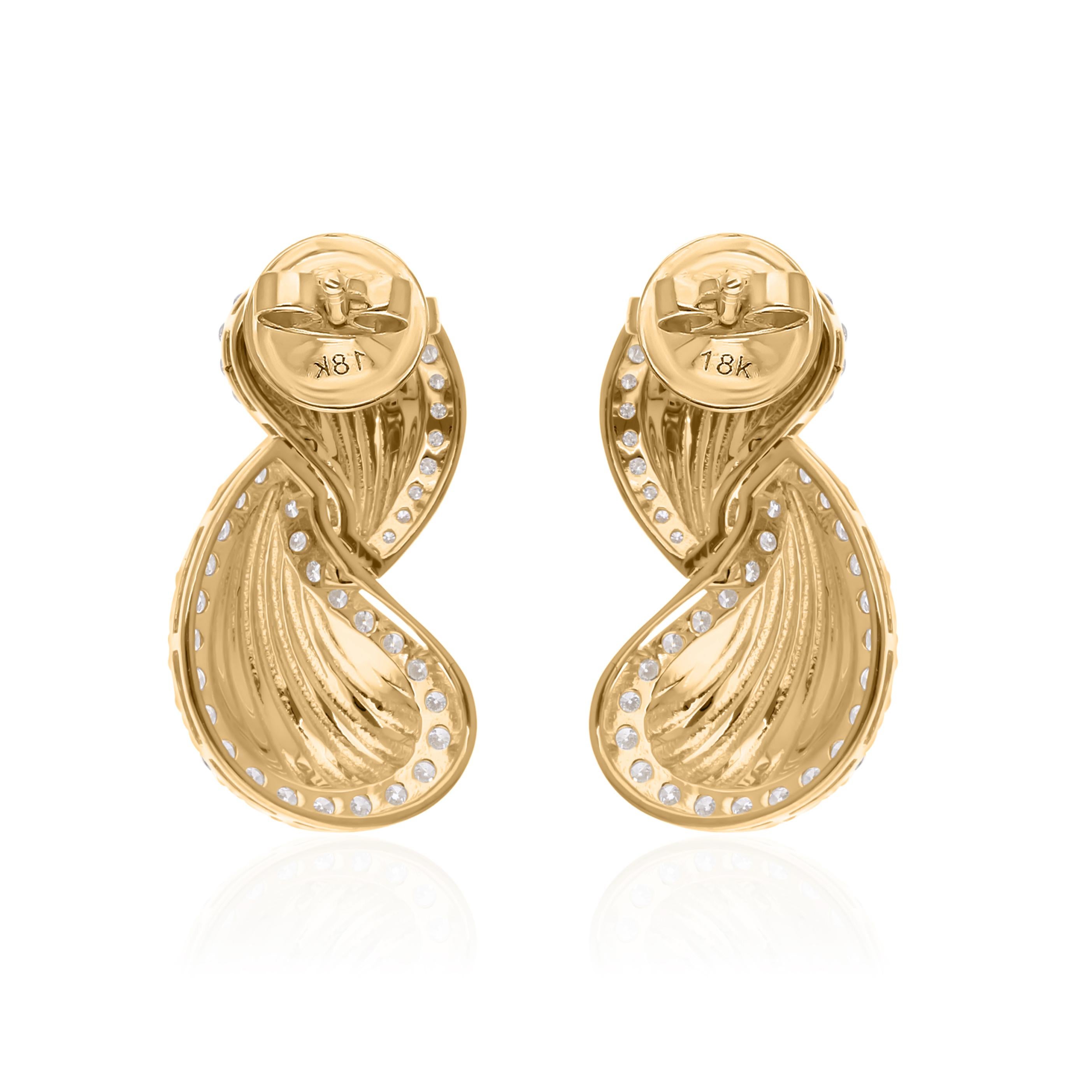 Women's Natural 0.73 Carat SI/H Round Diamond Earrings 18 Karat Yellow Gold Fine Jewelry For Sale