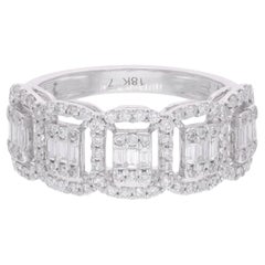Natural 0.74ct Baguette Round Diamond 14K White Gold Wedding Band Ring