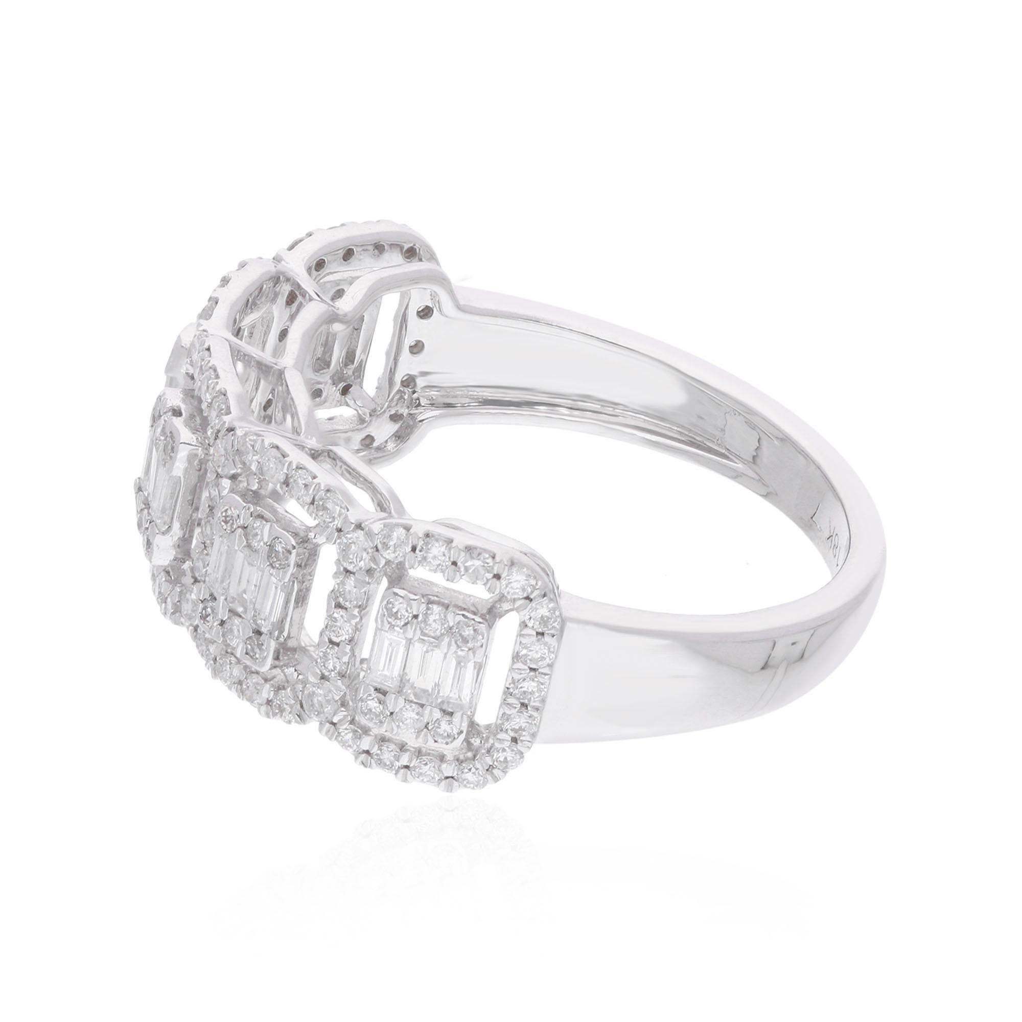 Embrace the allure of understated elegance with this Natural 0.74 Carat Baguette Diamond Dome Ring, meticulously crafted in 18 karat white gold to grace your hand with sophistication and grace. This exquisite ring features a stunning dome-shaped