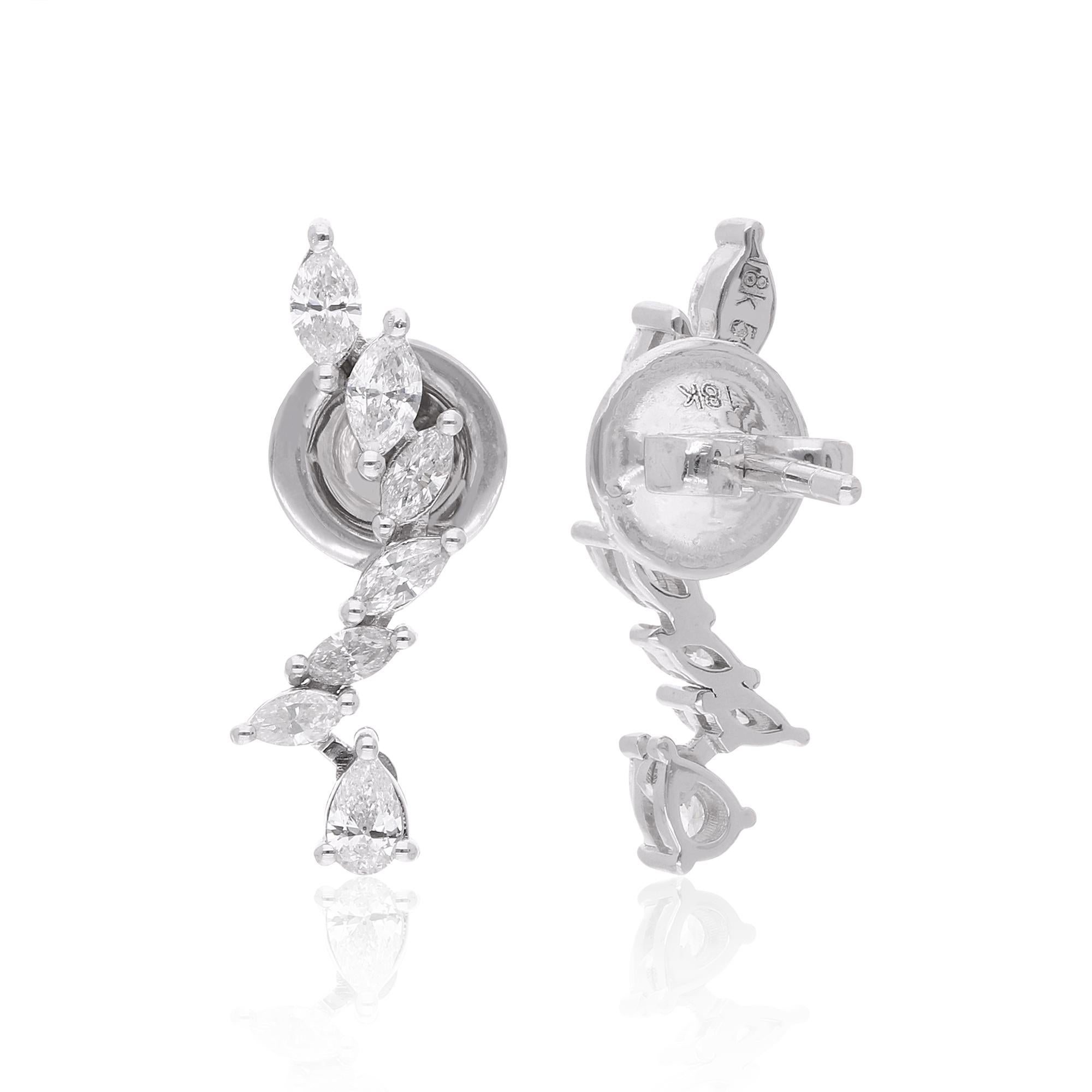 Expertly crafted in 14 karat white gold, the setting of these earrings accentuates the natural beauty of the diamonds while adding a touch of modern refinement. The white gold perfectly complements the dazzling sparkle of the diamonds, creating a