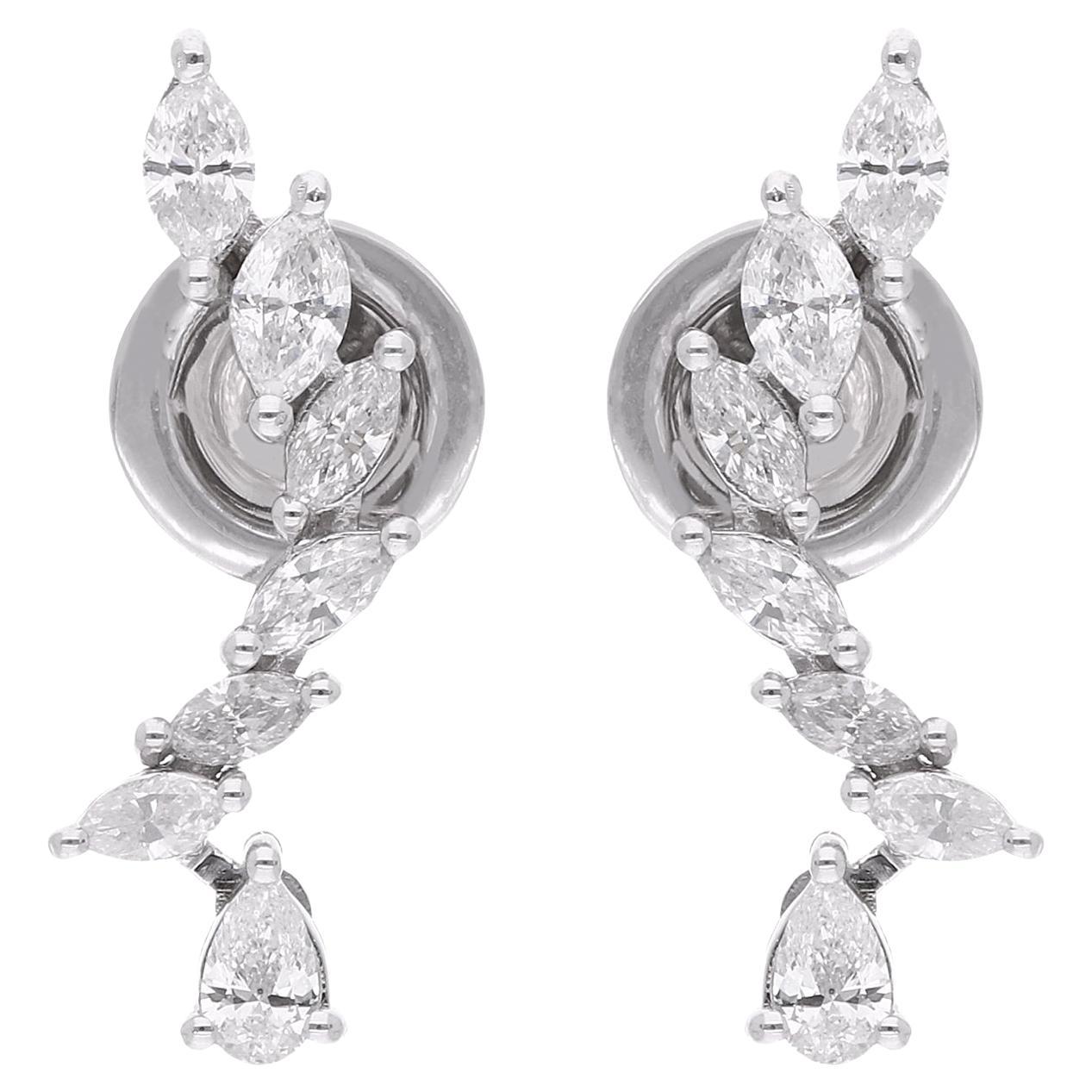 Boucles d'oreilles en or blanc 14 carats avec diamants naturels taille poire marquise de 0,74 carat