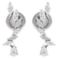 Natural 0.74 Carat Marquise Pear Diamond Earrings 14 Karat White Gold Jewelry