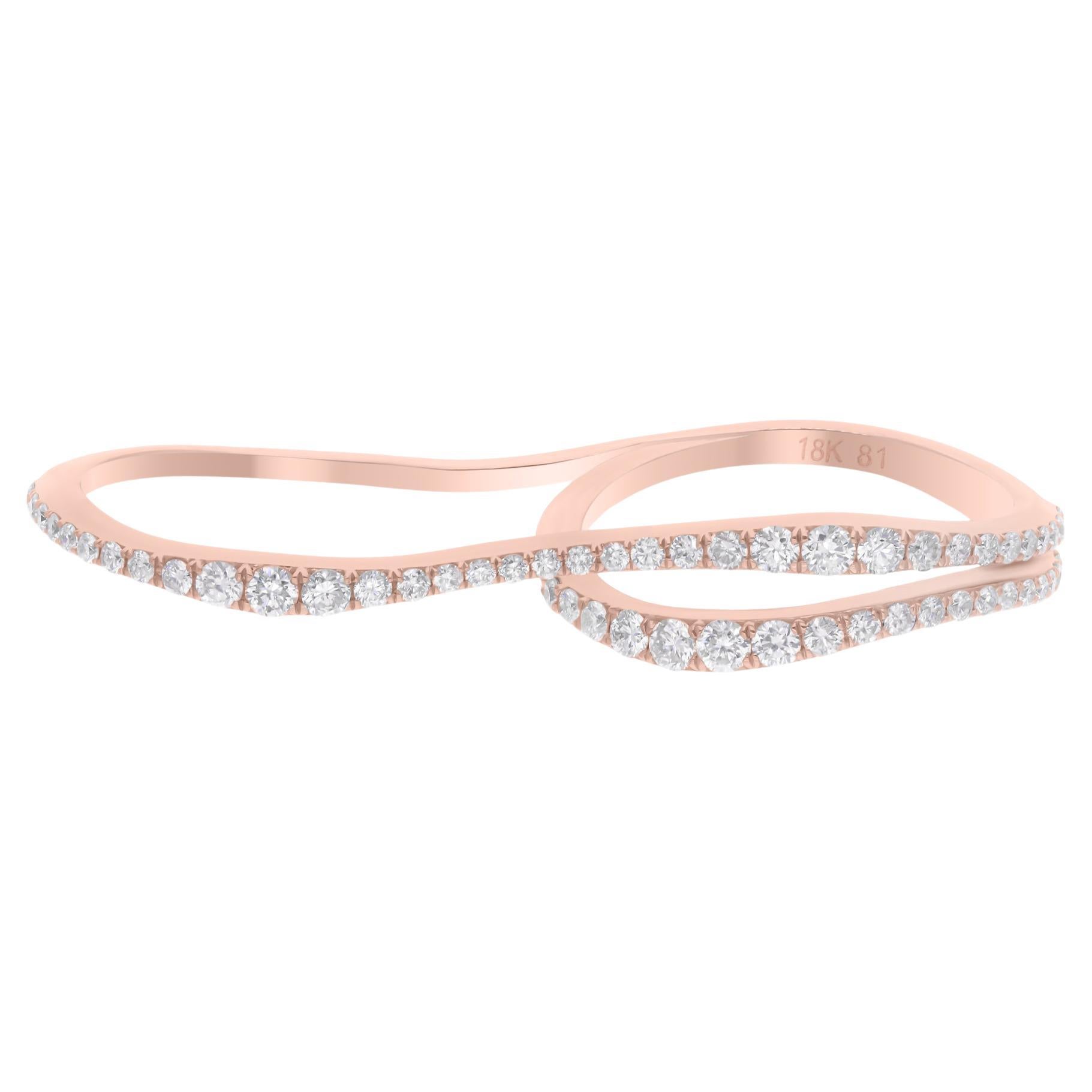 Bague à double doigt en or rose 18 carats avec diamants ronds naturels de 0,74 carat SI/H