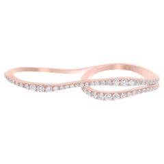 Bague à double doigt en or rose 18 carats avec diamants ronds naturels de 0,74 carat SI/H