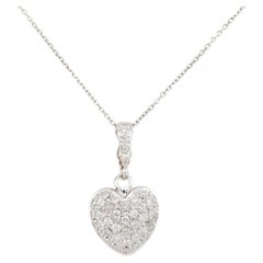 Natural 0.75 Carat Diamond Pave Heart 14 Karat Pendant Necklace En Stock
