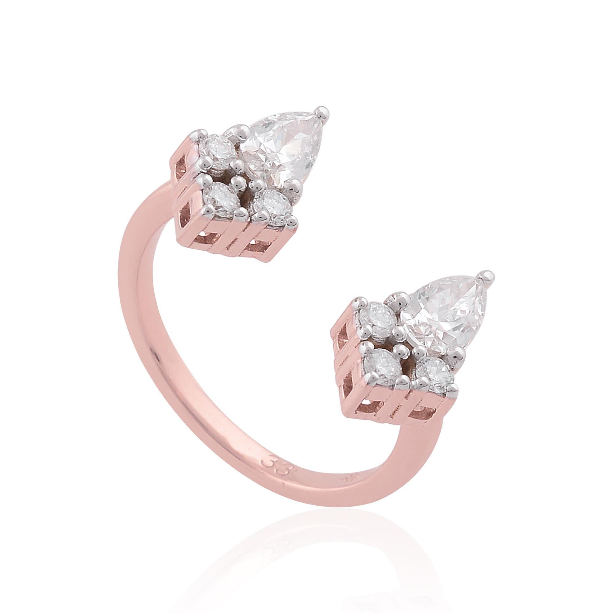 Bague manchette en or rose 18 carats avec diamants naturels taille poire de 0,75 carat de pureté SI Neuf - En vente à Diera, Dubai