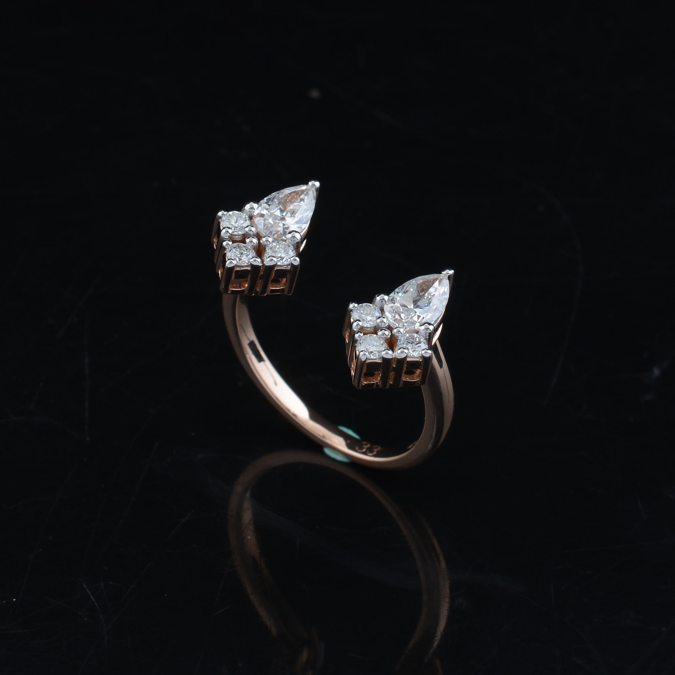 Bague manchette en or rose 18 carats avec diamants naturels taille poire de 0,75 carat de pureté SI Pour femmes en vente