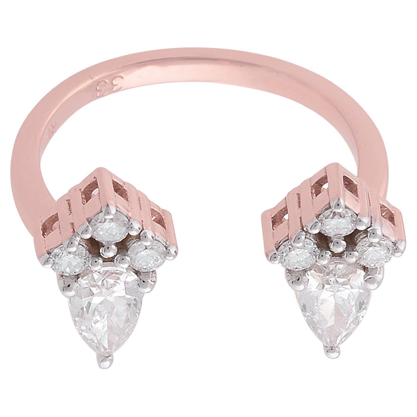 Natural 0.75 Carat SI Clarity HI Color Pear Diamond Fine Cuff Ring 18k Rose Gold