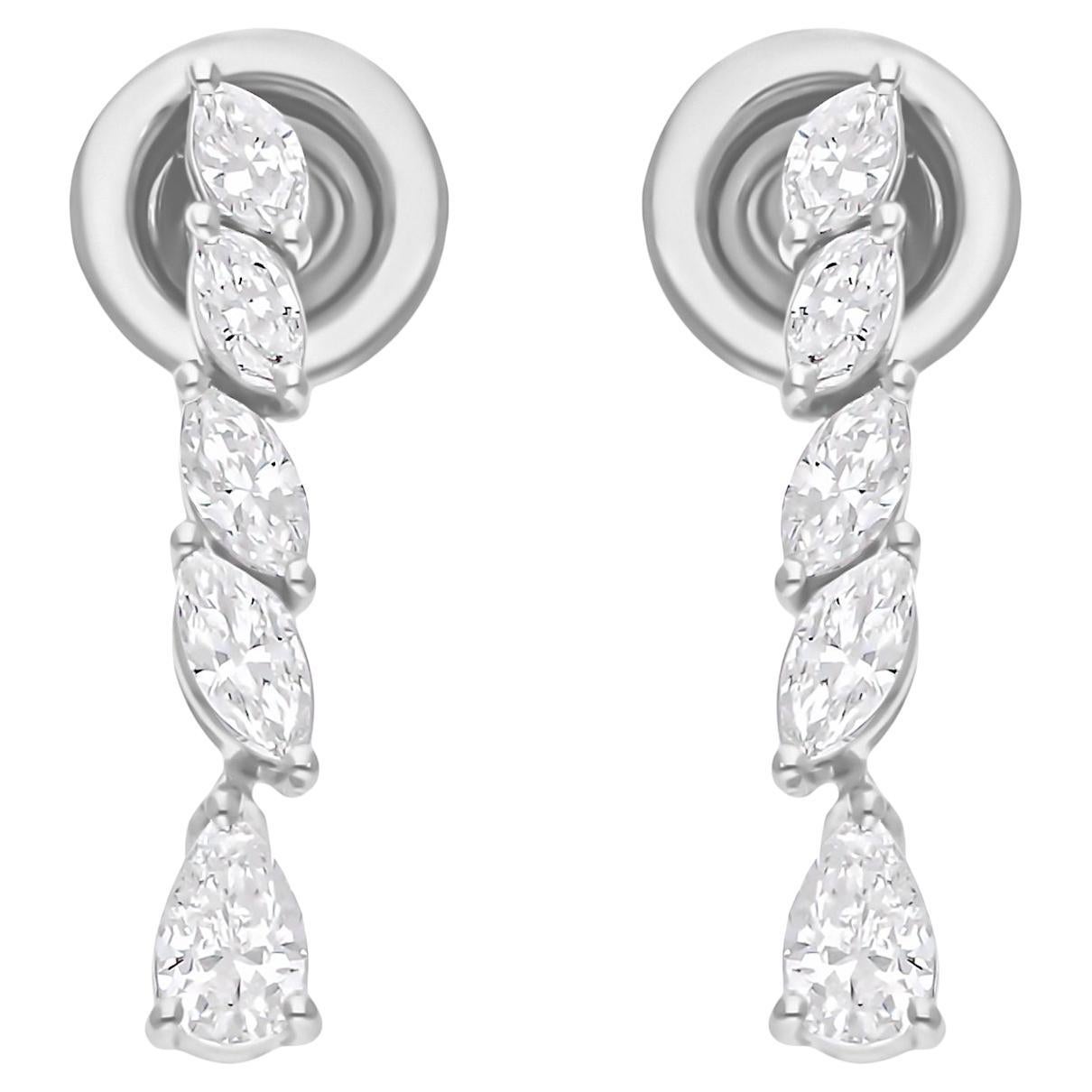 Boucles d'oreilles en or blanc 18 carats avec diamants naturels en forme de poire marquise de 0,75 carat SI/H