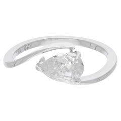 Natural 0.75 Carat Solitaire Pear Shape Diamond Ring 18 Karat White Gold Jewelry