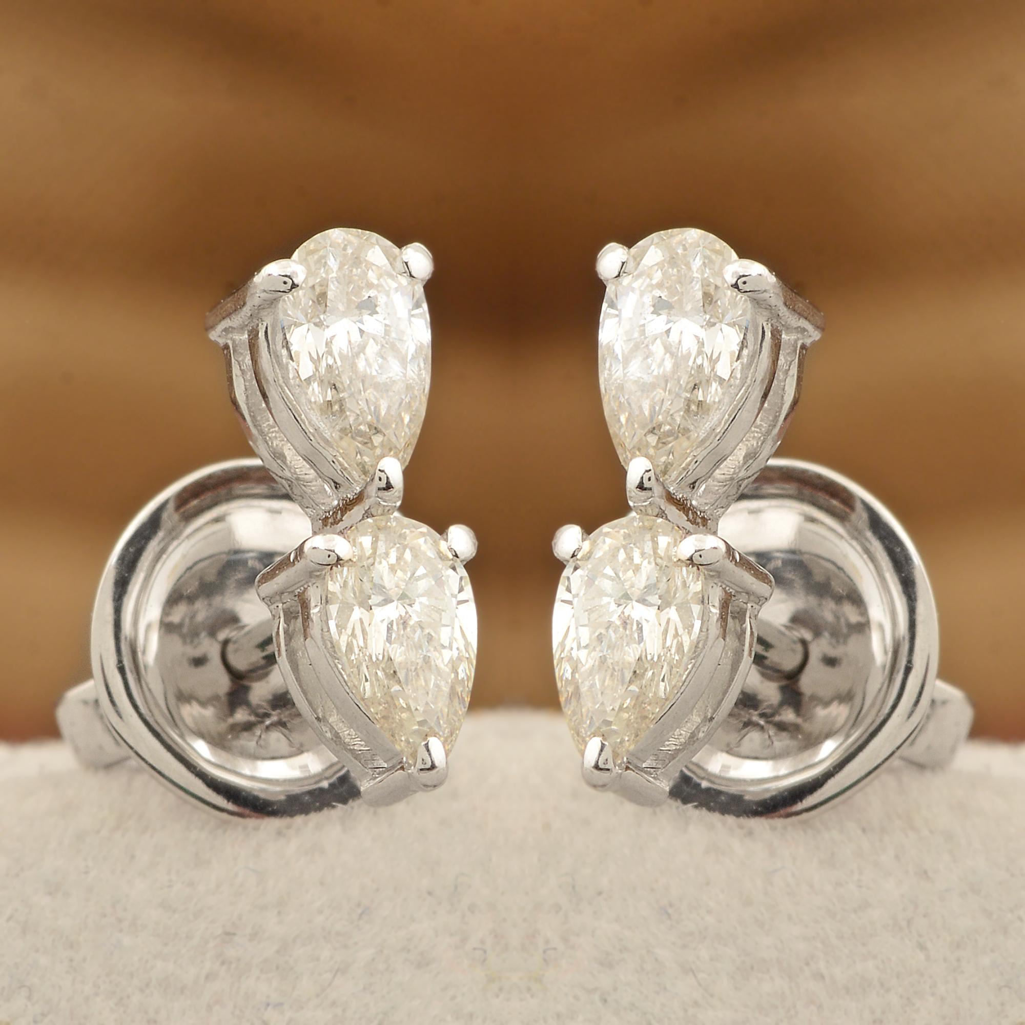 Modern Natural 0.76 Carat SI/H Pear Diamond Minimalist Earrings Solid 18k White Gold For Sale
