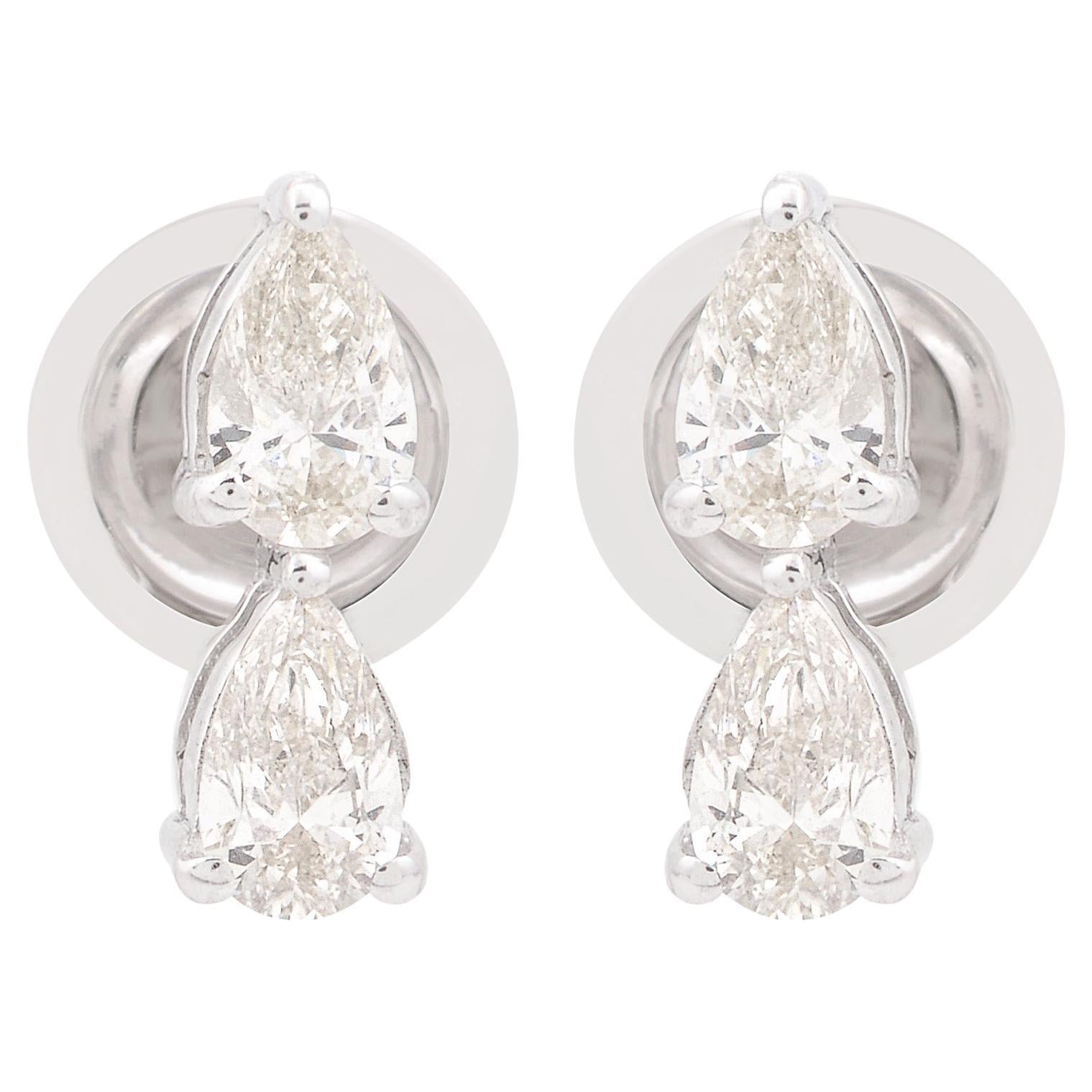 Natural 0.76 Carat SI/H Pear Diamond Minimalist Earrings Solid 18k White Gold
