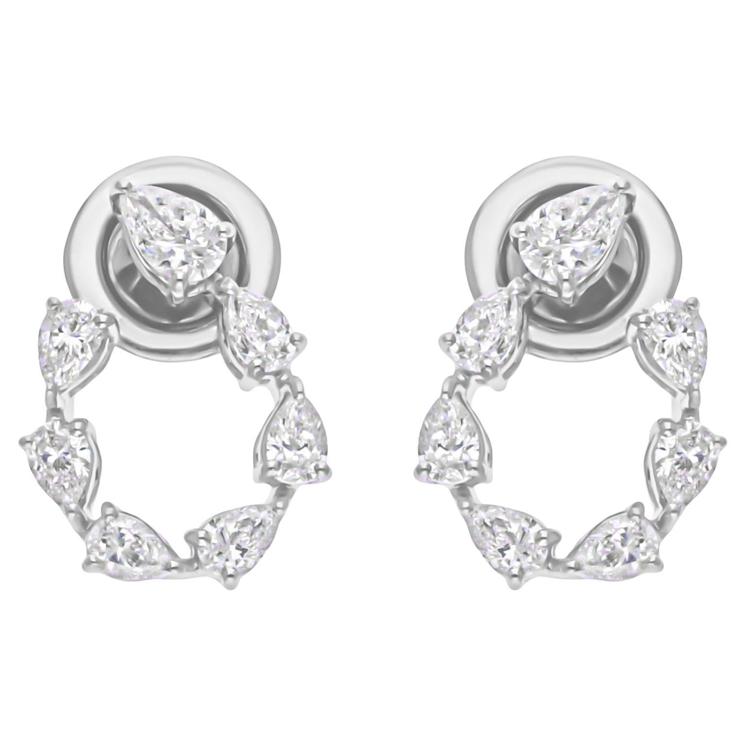 Boucles d'oreilles en or blanc 14 carats Nature 0.77 Carat SI Clarity HI Color Pear Diamond