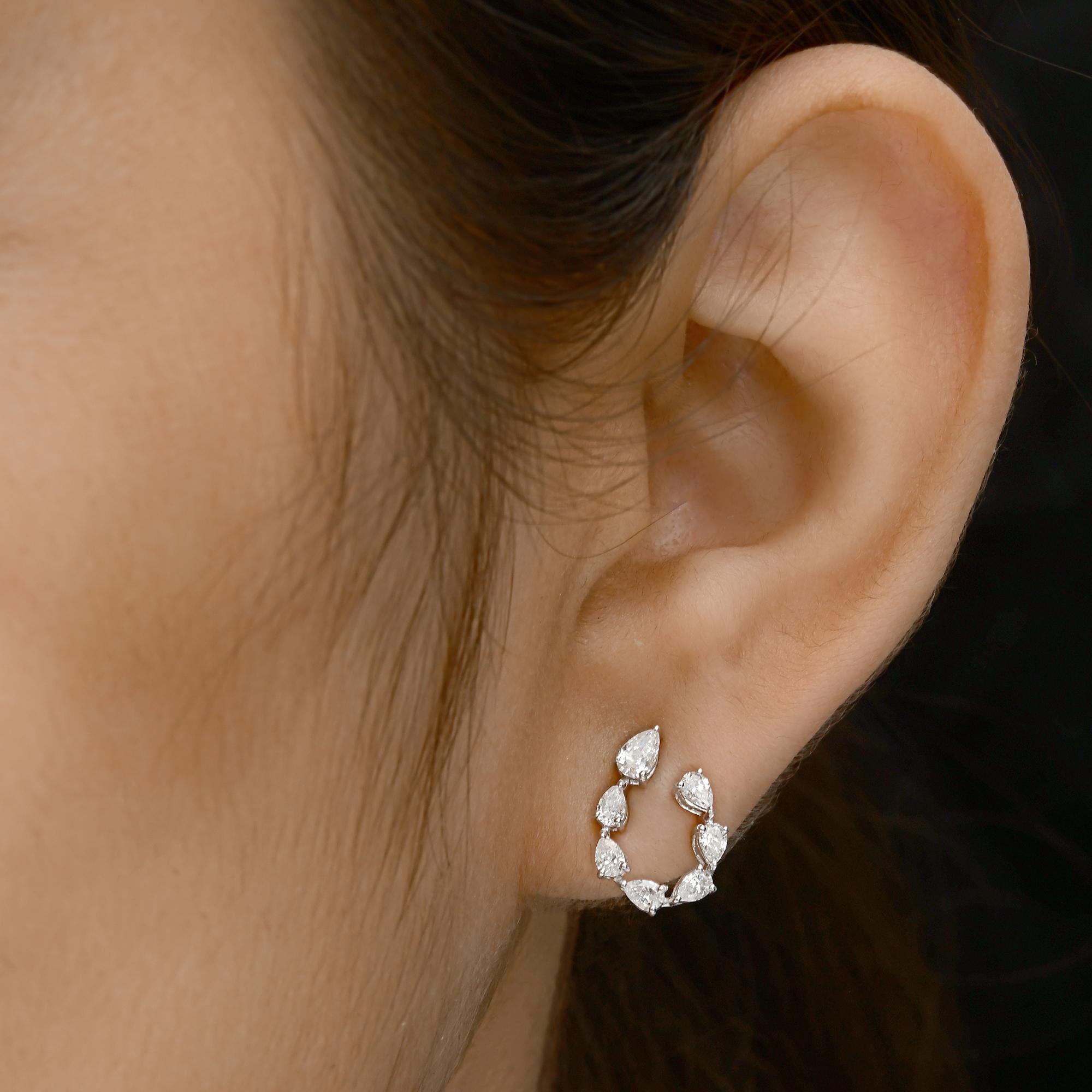Natural 0.77 Carat SI Clarity HI Color Pear Diamond 18 Karat White Gold Earrings
These earrings are masterfully set with pear cut diamonds making circle loop making stud earrings.
Diamonds are a universal symbol of eternity, strength, and elegance a