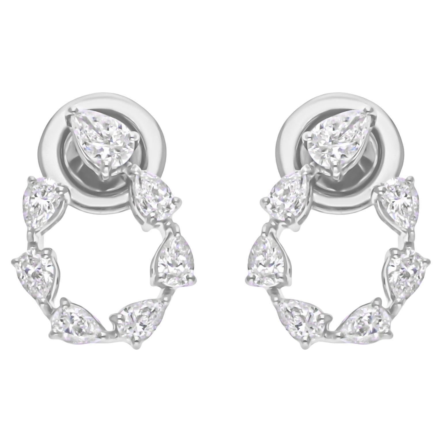 Women's Natural 0.77 Carat SI Clarity HI Color Pear Diamond 18 Karat White Gold Earrings For Sale