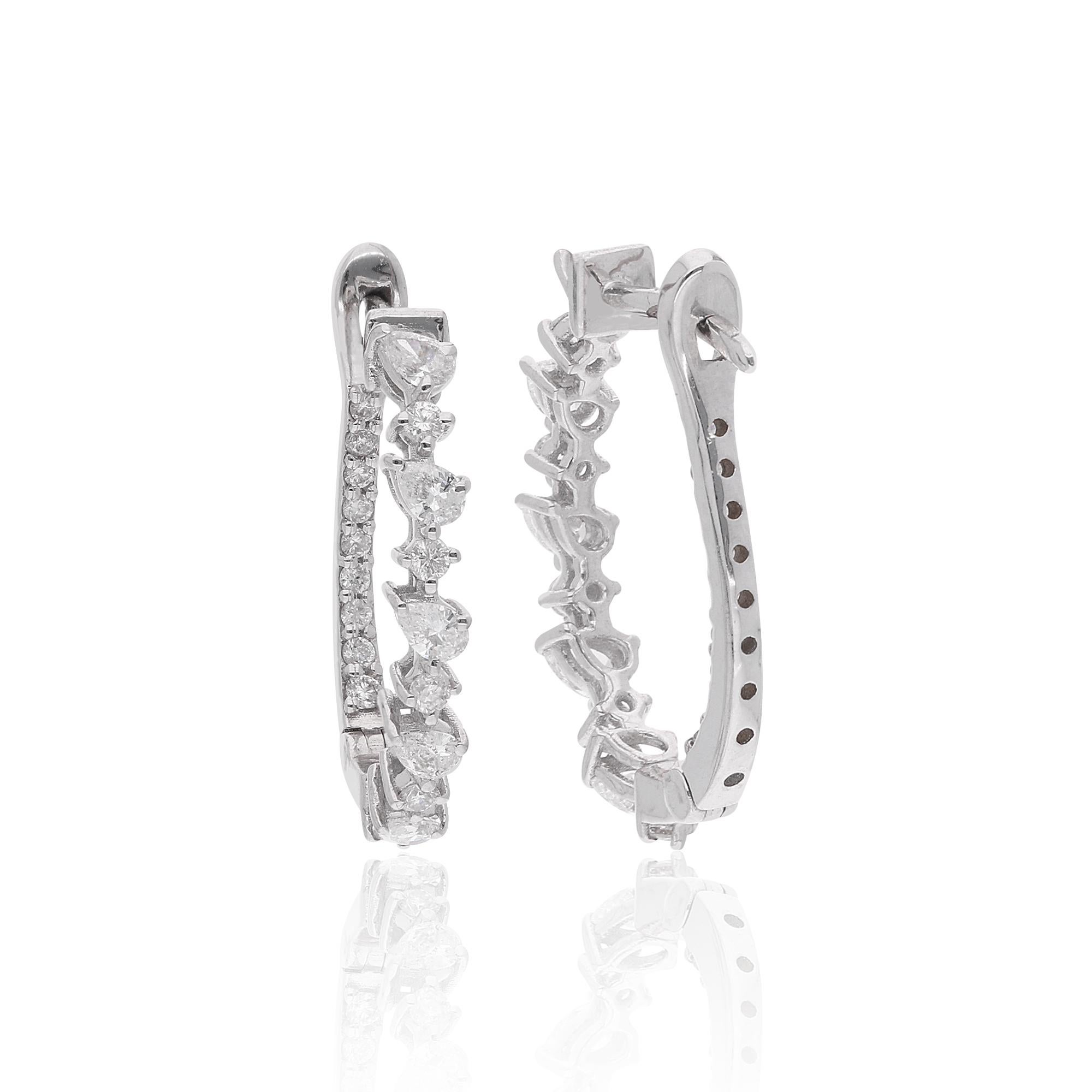 Moderno Orecchini a cerchio con diamanti naturali da 0,77 carati SI/H Oro bianco 14 carati Gioielli di pregio in vendita