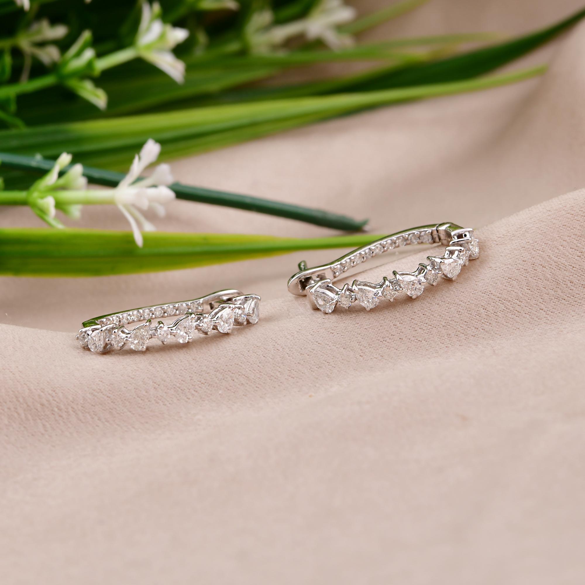 Taglio misto Orecchini a cerchio con diamanti naturali da 0,77 carati SI/H Oro bianco 14 carati Gioielli di pregio in vendita