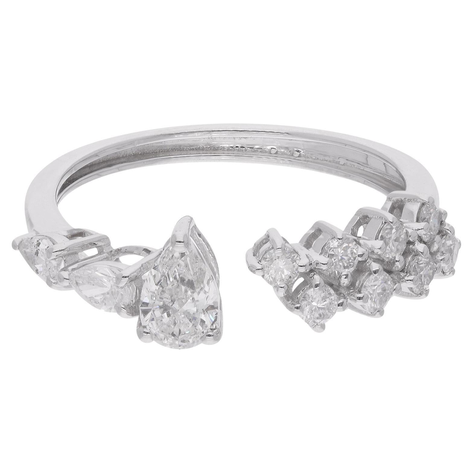 Manschettenarmbandring aus 18 Karat Weißgold mit natürlichem 0,78 Karat rundem und birnenförmigem Diamanten