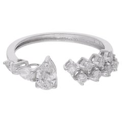 Manschettenarmbandring aus 18 Karat Weißgold mit natürlichem 0,78 Karat rundem und birnenförmigem Diamanten