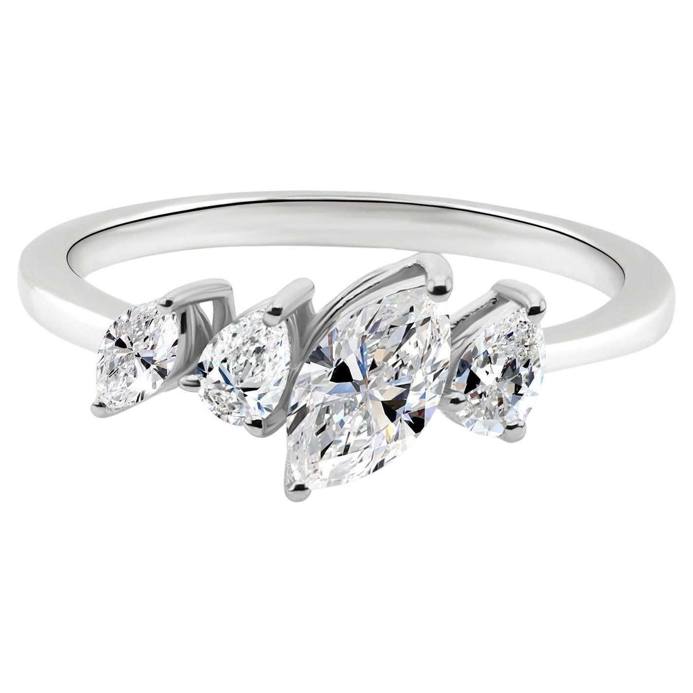 Natürlicher 0,78 Karat SI Reinheit HI Farbe Diamantring 18 Karat Weißgold Schmuck