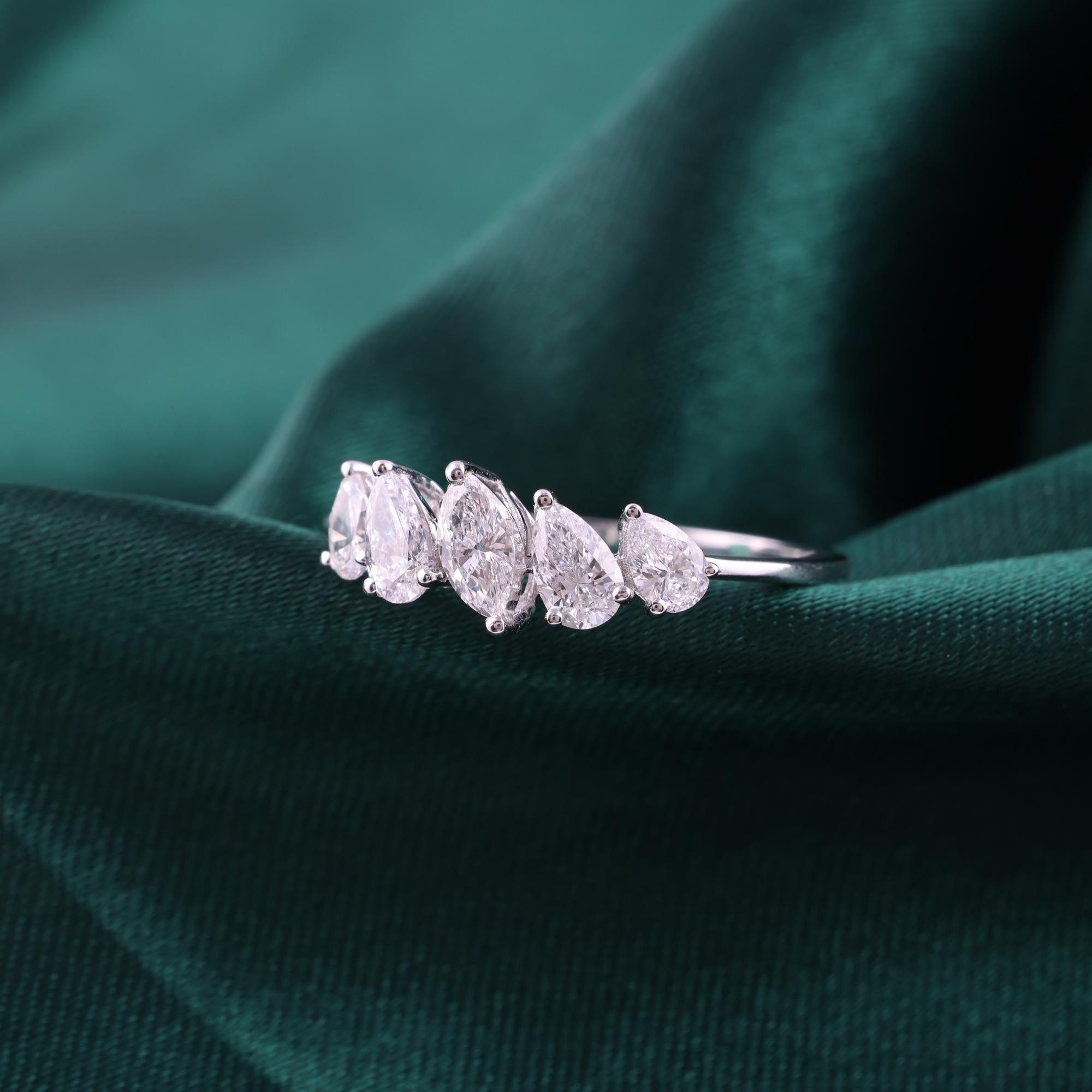 Anillo de diamantes naturales de 0,78 quilates con claridad SI y color HI Joyas de oro blanco de 9 quilates Corte pera en venta