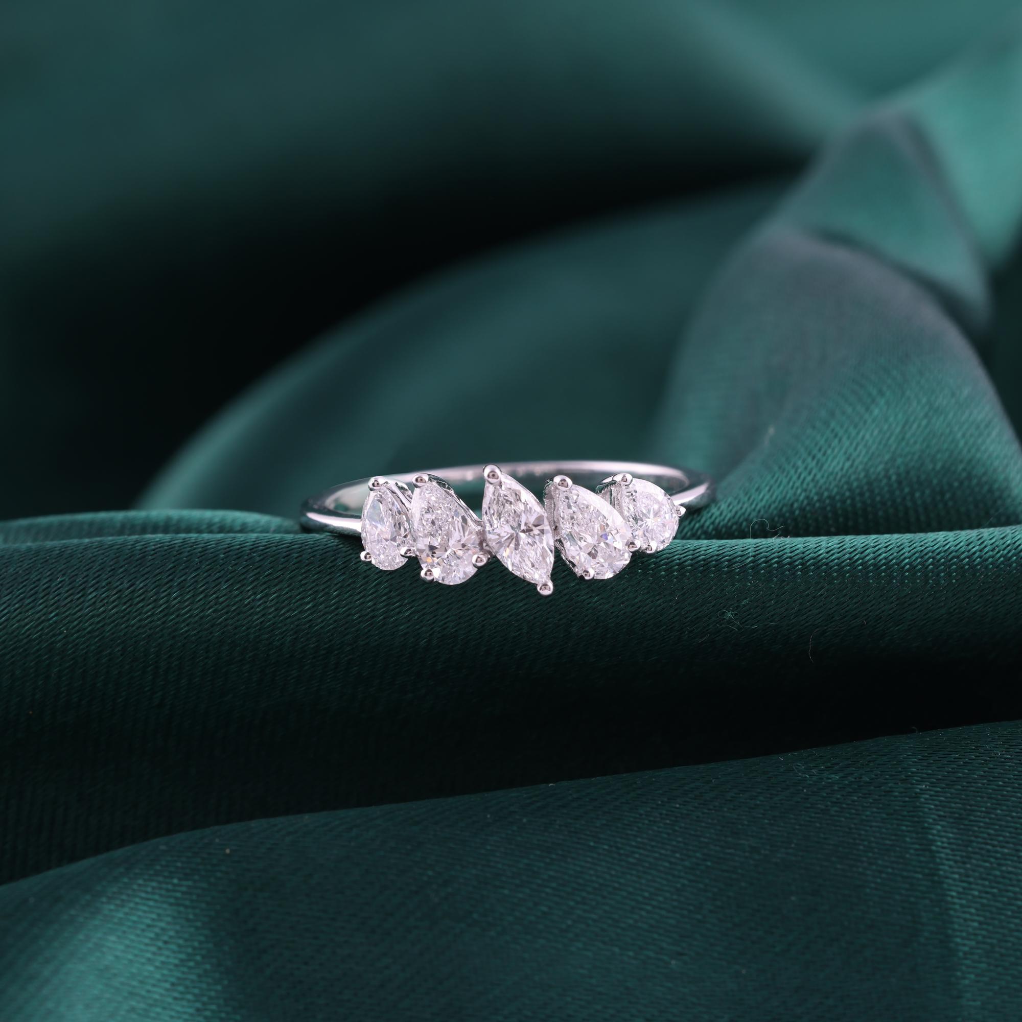 De las mujeres Anillo de diamantes naturales de 0,78 quilates con claridad SI y color HI Joyas de oro blanco de 9 quilates en venta