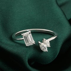 Nature 0.78 Carat SI/H Marquise Emerald Cut Diamond Ring 18 Karat White Gold
