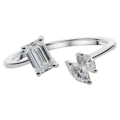 Nature 0.78 Carat SI/H Marquise Emerald Cut Diamond Ring 18 Karat White Gold