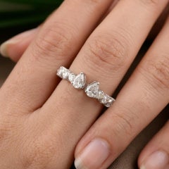 Natural 0.78 Carat SI/H Pear Diamond Open Band Cuff Ring 18 Karat White Gold