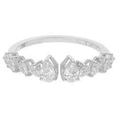 Natural 0.78 Carat SI/H Pear Diamond Open Band Cuff Ring 18 Karat White Gold