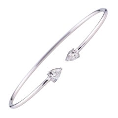 Natural 0.78 Carat SI/H Pear Diamond Open Cuff Bracelet 18 Karat White Gold