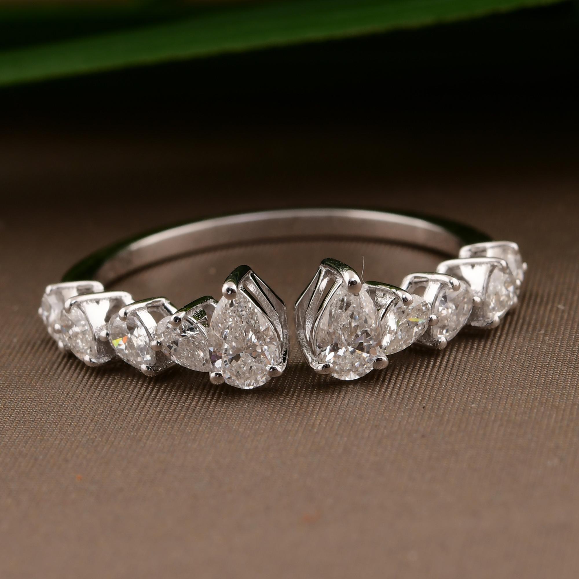 Marquise Cut Natural 0.78 Carat SI/H Pear Shape Diamond Cuff Ring 14 Karat White Gold Jewelry For Sale