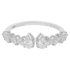 Natural 0.78 Carat SI/H Pear Shape Diamond Cuff Ring 18 Karat White Gold Jewelry