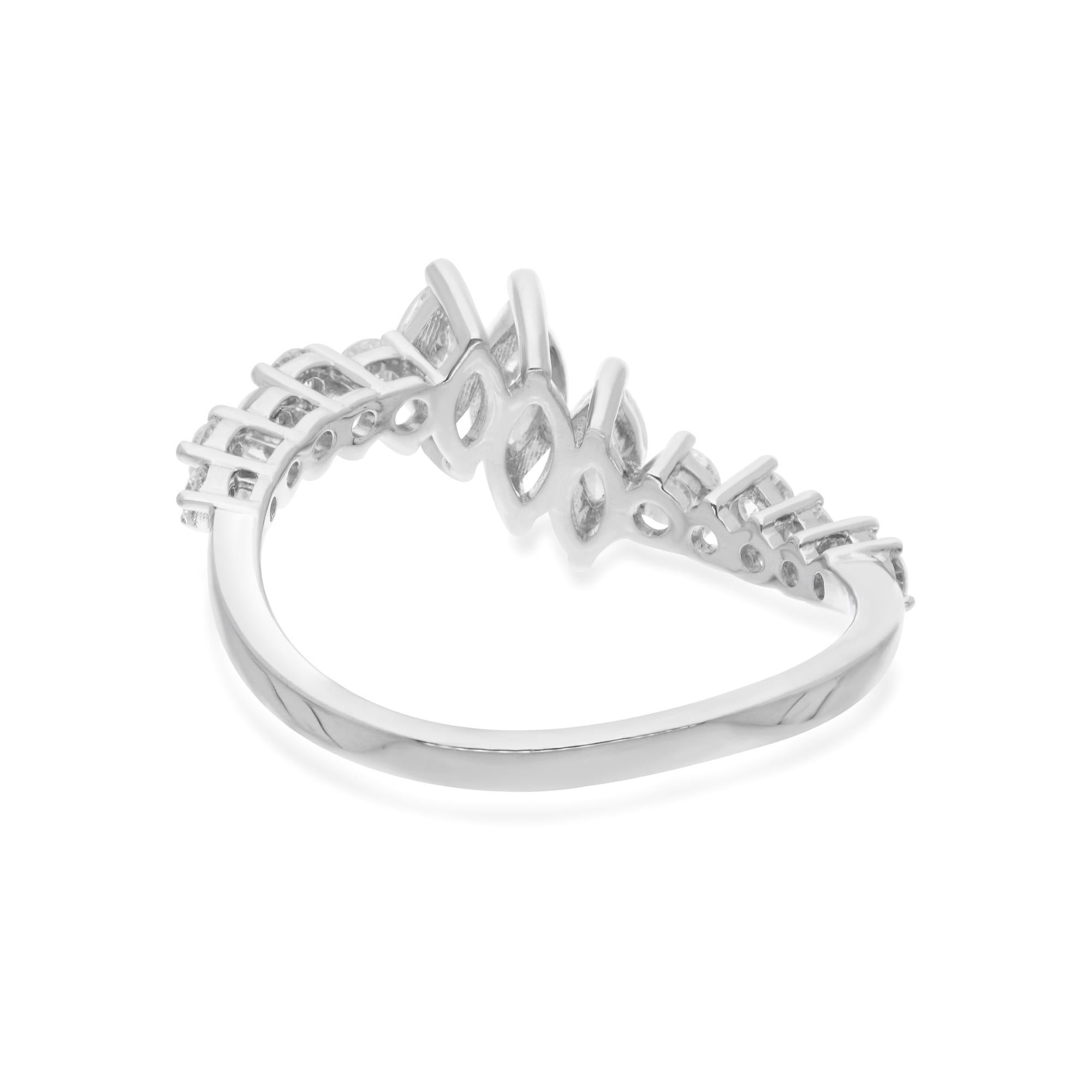Modern Natural 0.79 Carat Marquise Diamond Wave Design Ring 14 Karat White Gold Jewelry For Sale