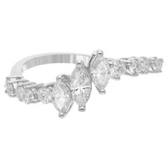 Natural 0.79 Carat Marquise Diamond Wave Design Ring 14 Karat White Gold Jewelry