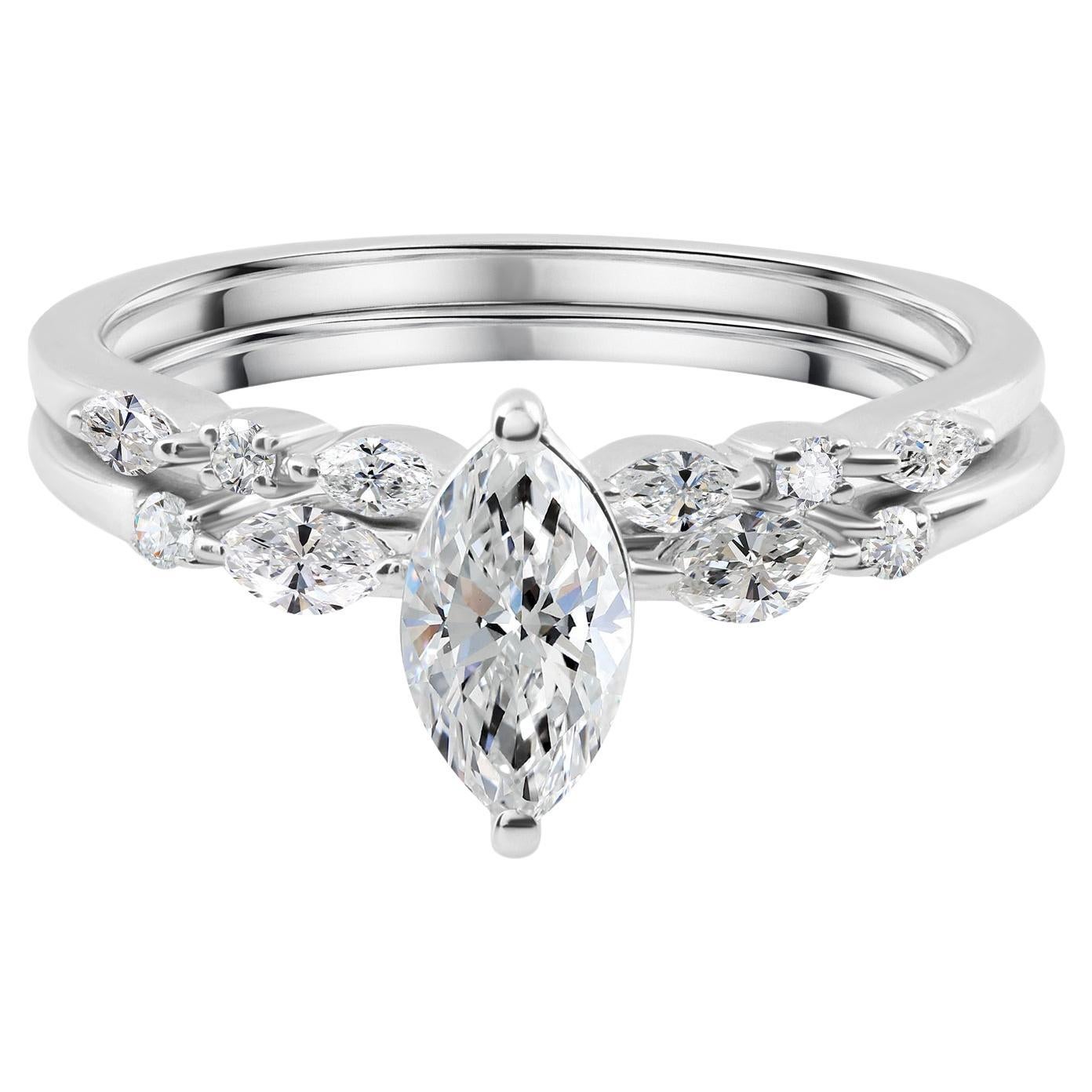 Natürlicher 0,79 Karat SI Reinheit HI Farbe Diamant Feiner Ring Set 18 Karat Weißgold