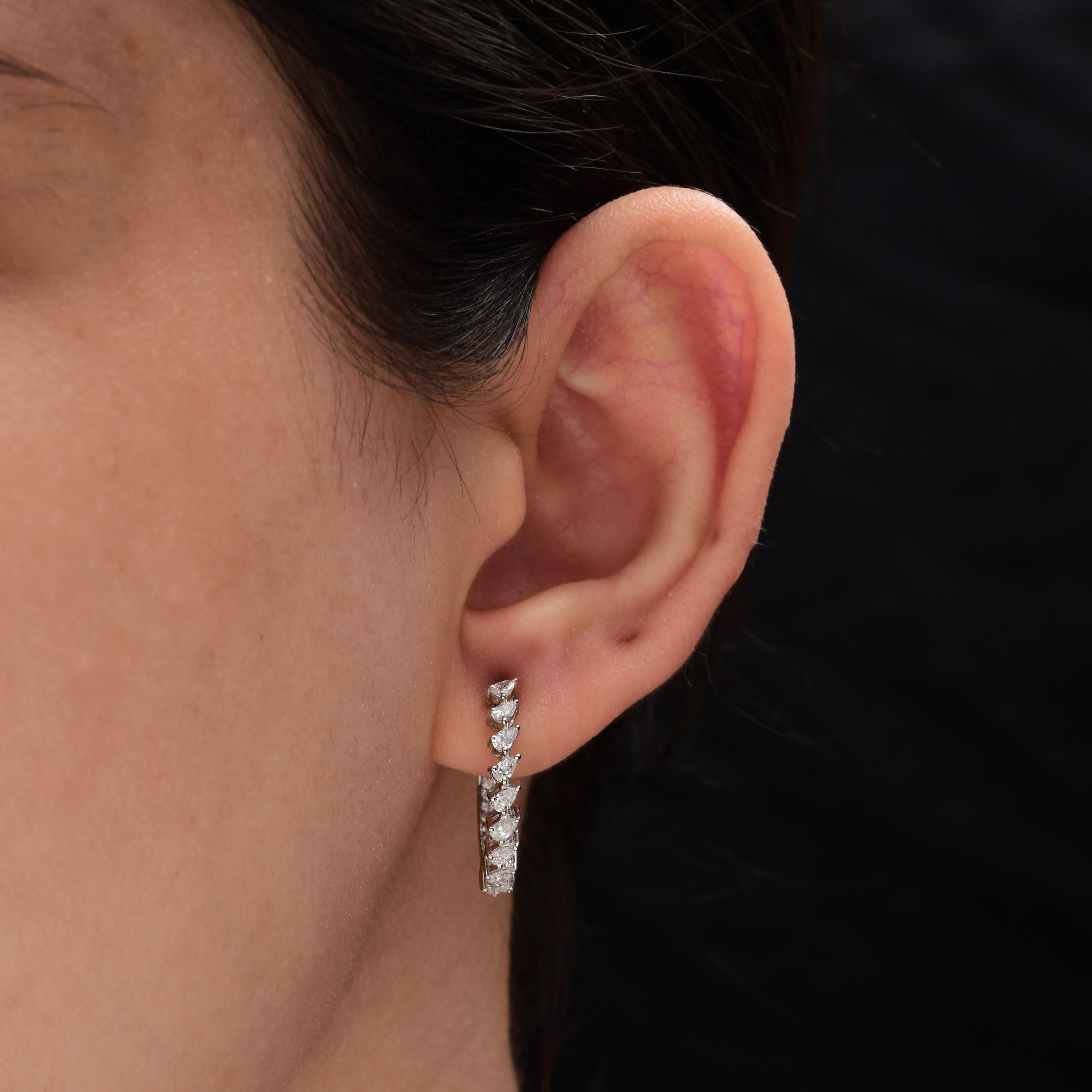 Modern Natural 0.79 Carat SI Clarity HI Color Pear Diamond Earrings 18 Karat White Gold For Sale