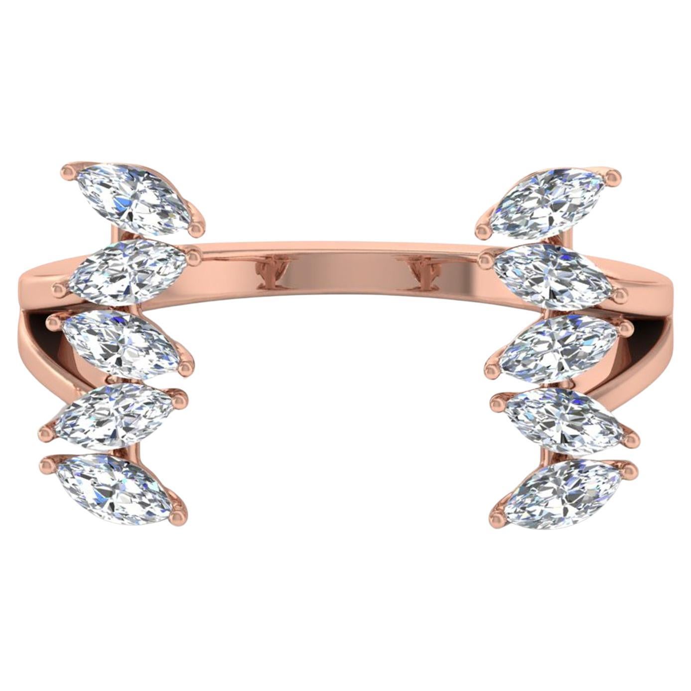Anillo Puño Diamante Marquesa Natural 0,8 Quilates Oro Rosa 14 Kilates Joyería Artesanal en venta